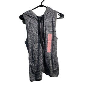 active life womens black heather sleeveless zip up hooded vest size small